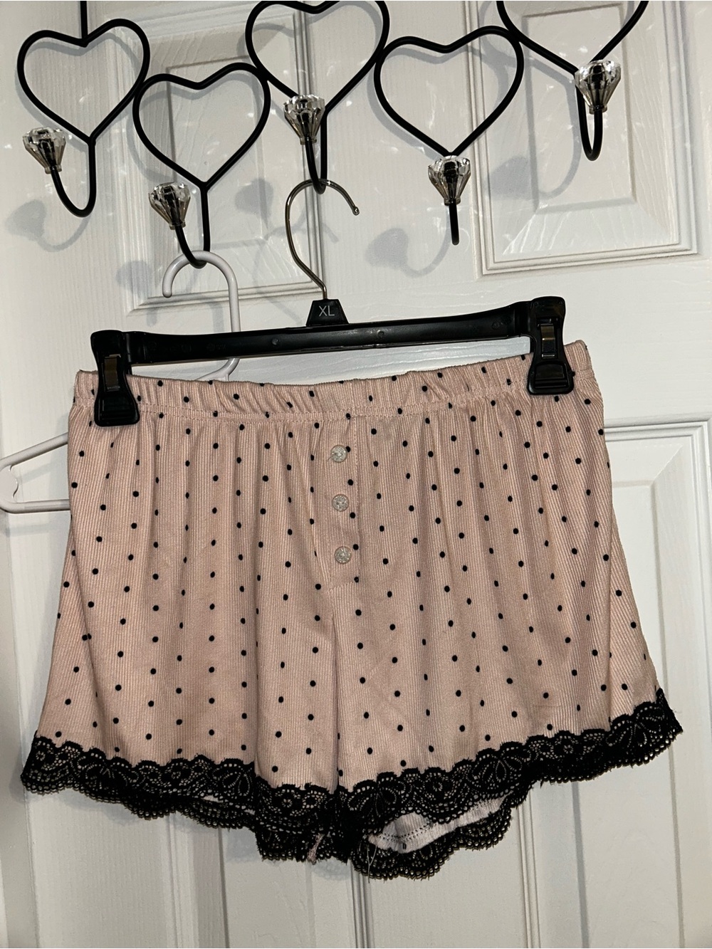 Polka Dot Lace-Trim Sleep Shorts - Blush Pink